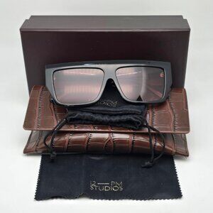 12-PM Studios NYC Black Frame Red Gradient Lens Oversized Sunglasses w Case 58mm